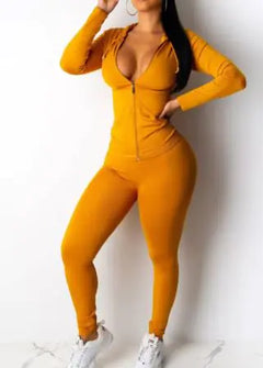 Sexy Casual Solid Color Hooded Two-piece Set