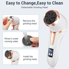 Electric Foot file, Electric Callus Remover for Feet with Vacuum, , Rechargeable Waterproof Foot File for Foot Care Deadskin Remover 2 Speed, Lcd Display, Skincare Tool